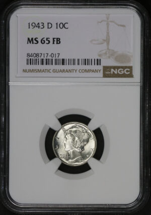 Obverse of this 1943-D Mercury Dime NGC MS-65 FB