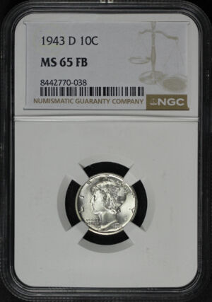 Obverse of this 1943-D Mercury Dime NGC MS-65 FB