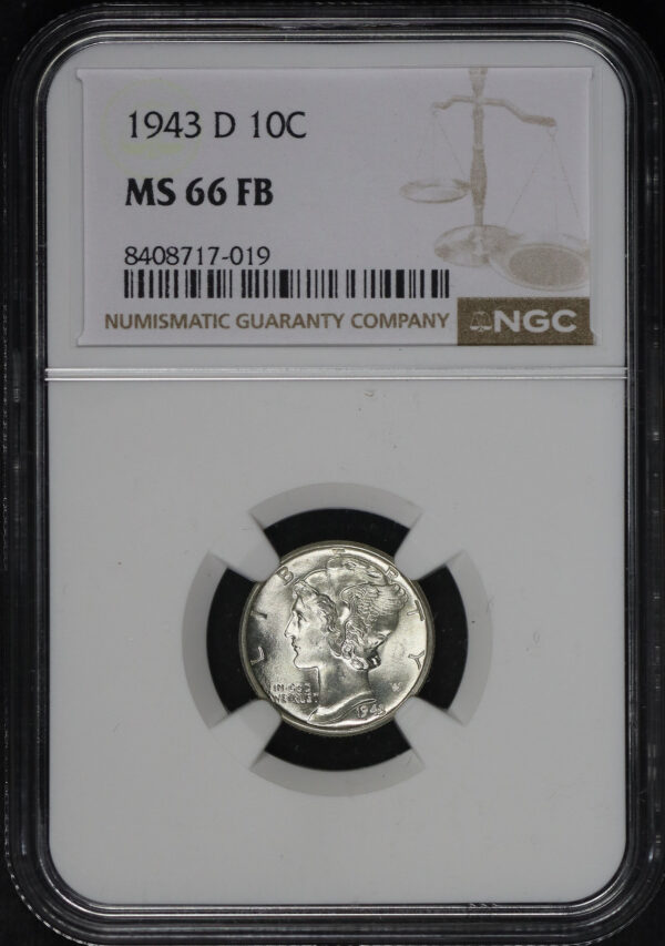 Obverse of this 1943-D Mercury Dime NGC MS-66 FB