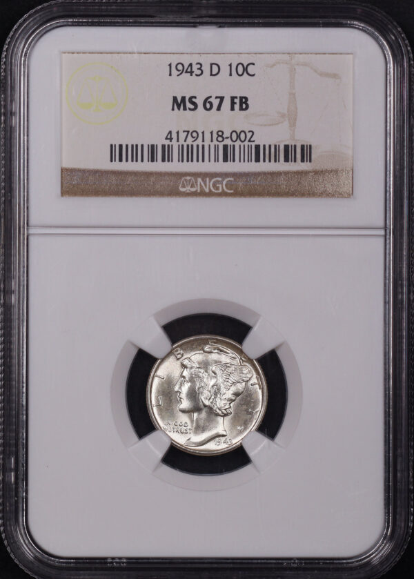 Obverse of this 1943-D Mercury Dime NGC MS-67 FB