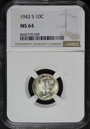 Obverse of this 1943-S Mercury Dime NGC MS-64