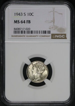 Obverse of this 1943-S Mercury Dime NGC MS-64 FB