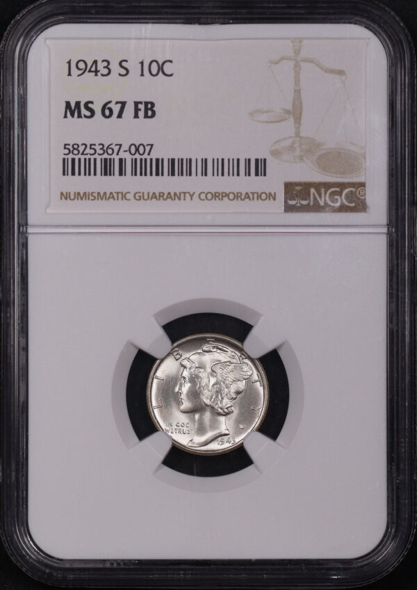 Obverse of this 1943-S Mercury Dime NGC MS-67 FB