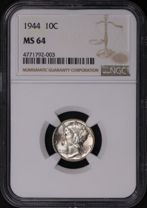 Obverse of this 1944 Mercury Dime NGC MS-64