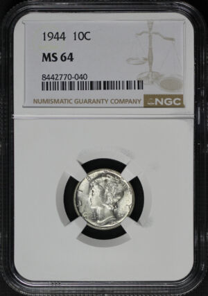 Obverse of this 1944 Mercury Dime NGC MS-64