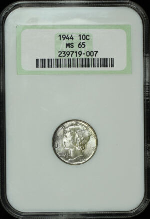 Obverse of this 1944 Mercury Dime NGC MS-65
