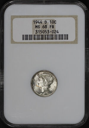 Obverse of this 1944-D Mercury Dime NGC MS-68 FB Old Fatty Holder