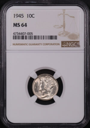 Obverse of this 1945 Mercury Dime NGC MS-64