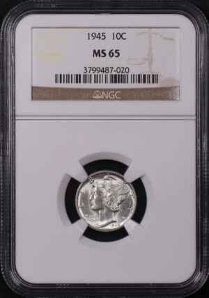 Obverse of this 1945 Mercury Dime NGC MS-65