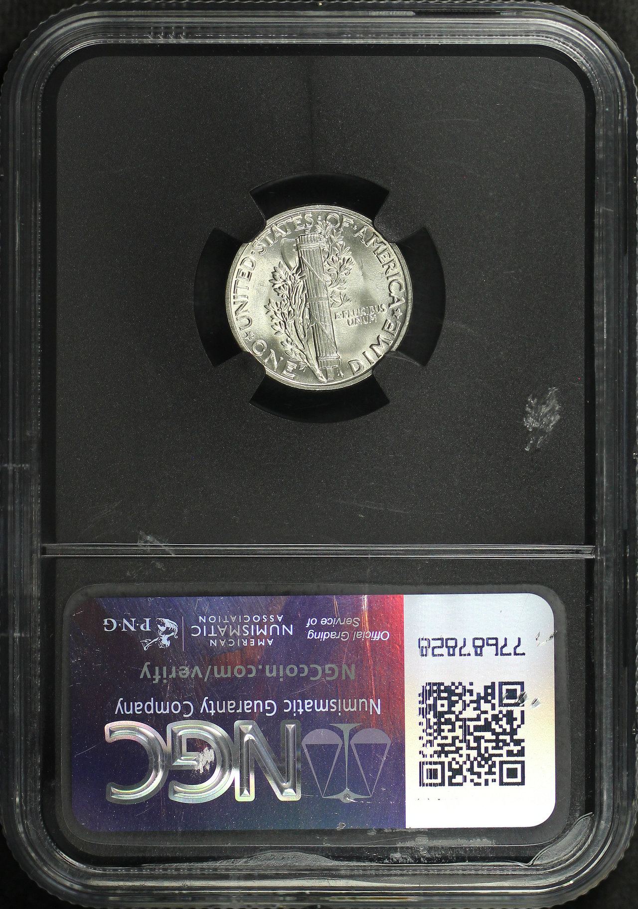 Reverse of this 1945 Mercury Dime NGC MS-65 Original Bag Fragment