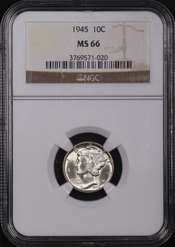 Obverse of this 1945 Mercury Dime NGC MS-66