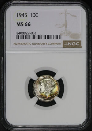 Obverse of this 1945 Mercury Dime NGC MS-66