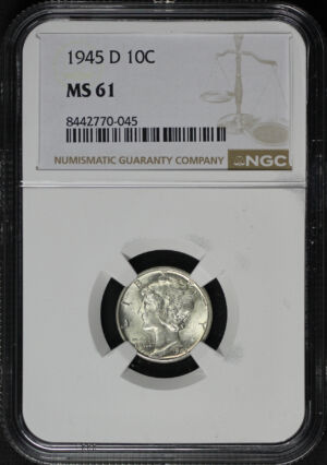 Obverse of this 1945-D Mercury Dime NGC MS-61