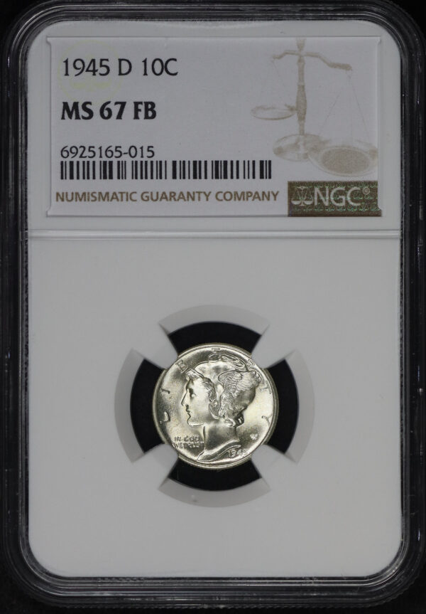 Obverse of this 1945-D Mercury Dime NGC MS-67 FB