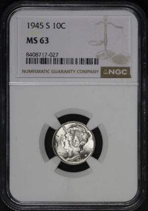 Obverse of this 1945-S Mercury Dime NGC MS-63