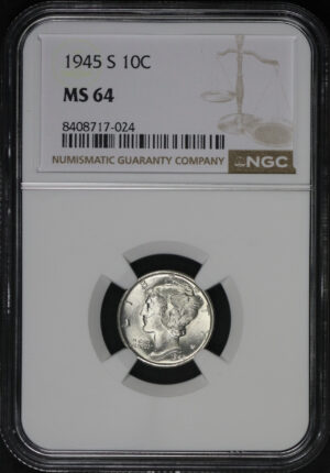 Obverse of this 1945-S Mercury Dime NGC MS-64