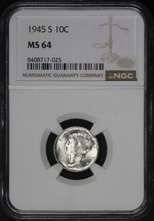 Obverse of this 1945-S Mercury Dime NGC MS-64