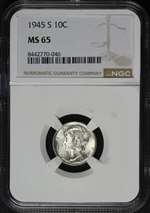 Obverse of this 1945-S Mercury Dime NGC MS-65