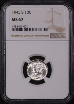 Obverse of this 1945-S Mercury Dime NGC MS-67