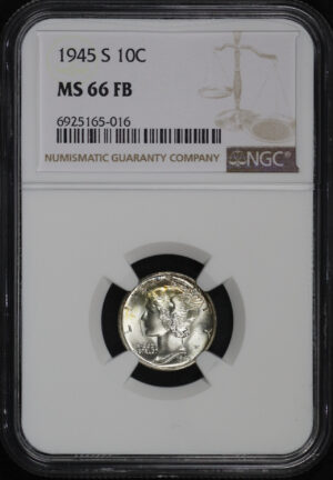 Obverse of this 1945-S Mercury Dime NGC MS-66 FB