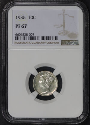 Obverse of this 1936 Mercury Dime NGC PF-67