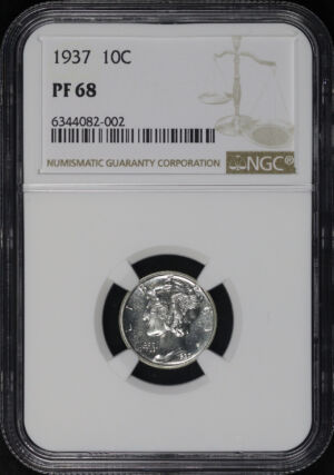 Obverse of this 1937 Mercury Dime NGC PF-68