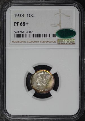 Obverse of this 1938 Mercury Dime NGC PF-68+ CAC
