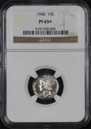 Obverse of this 1940 Mercury Dime NGC PF-65+