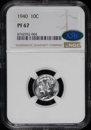 Obverse of this 1940 Mercury Dime NGC PF-67 CAC