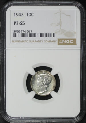 Obverse of this 1942 Mercury Dime NGC PF-65