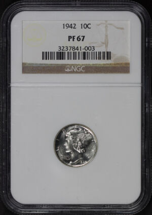 Obverse of this 1942 Mercury Dime NGC PF-67