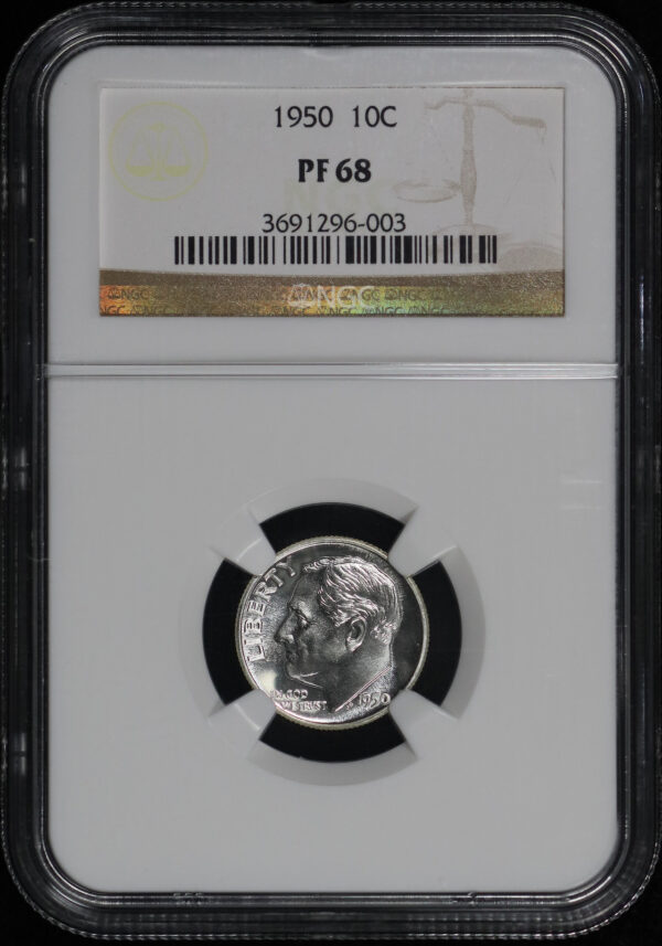 Obverse of this 1950 Roosevelt Dime NGC PF-68