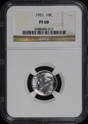 Obverse of this 1951 Roosevelt Dime NGC PF-68