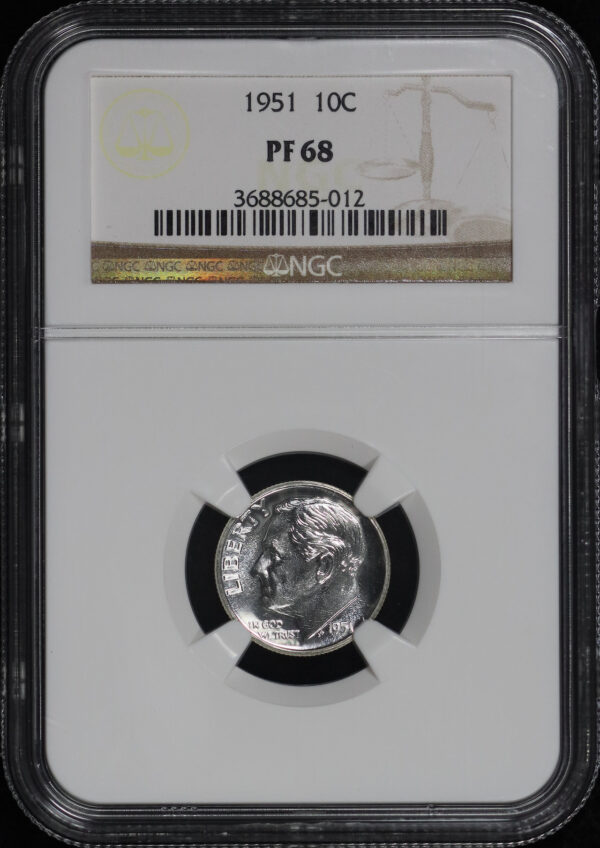 Obverse of this 1951 Roosevelt Dime NGC PF-68