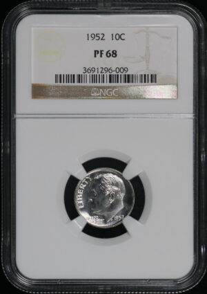 Obverse of this 1952 Roosevelt Dime NGC PF-68