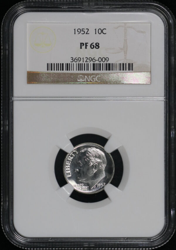 Obverse of this 1952 Roosevelt Dime NGC PF-68