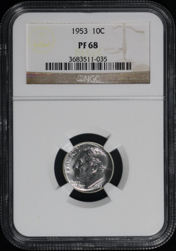 Obverse of this 1953 Roosevelt Dime NGC PF-68