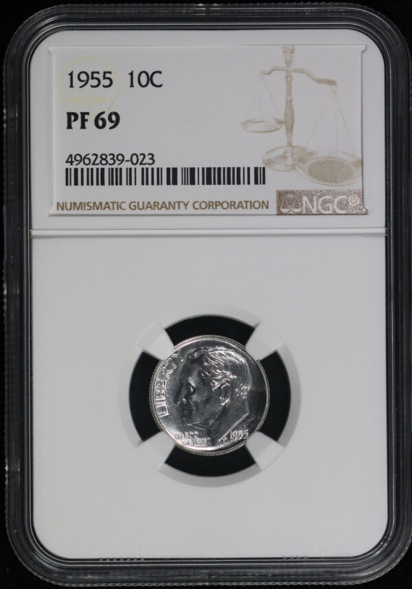 Obverse of this 1955 Roosevelt Dime NGC PF-69