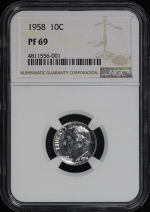 Obverse of this 1958 Roosevelt Dime NGC PF-69