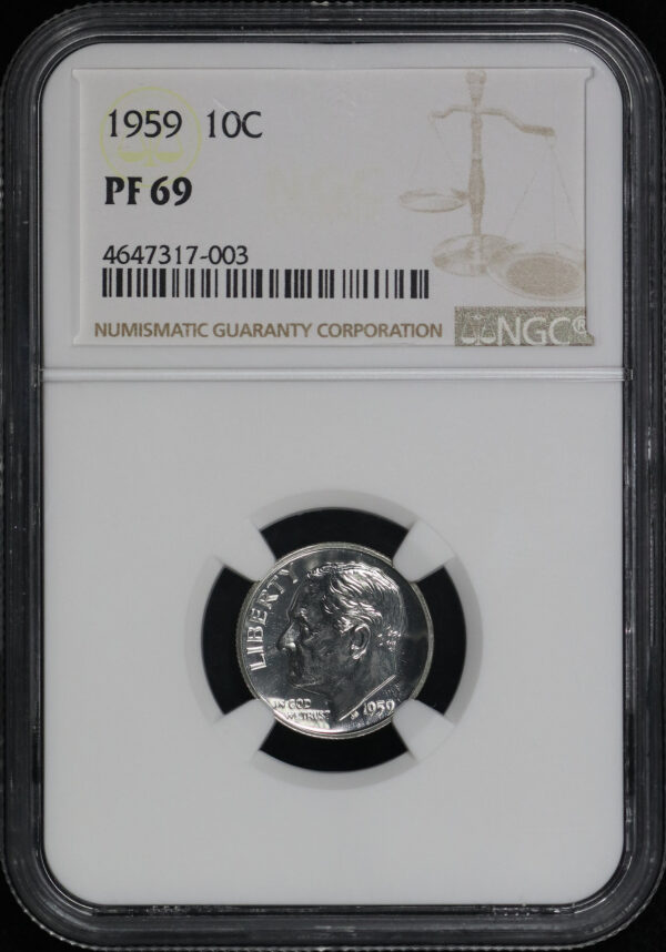 Obverse of this 1959 Roosevelt Dime NGC PF-69