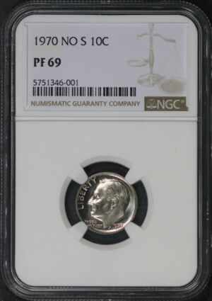 Obverse of this 1970 Roosevelt Dime No S NGC PF-69