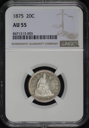 Obverse of this 1875 Twenty Cent NGC AU-55