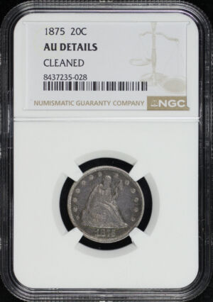 Obverse of this 1875 Twenty Cent NGC AU Details Cleaned