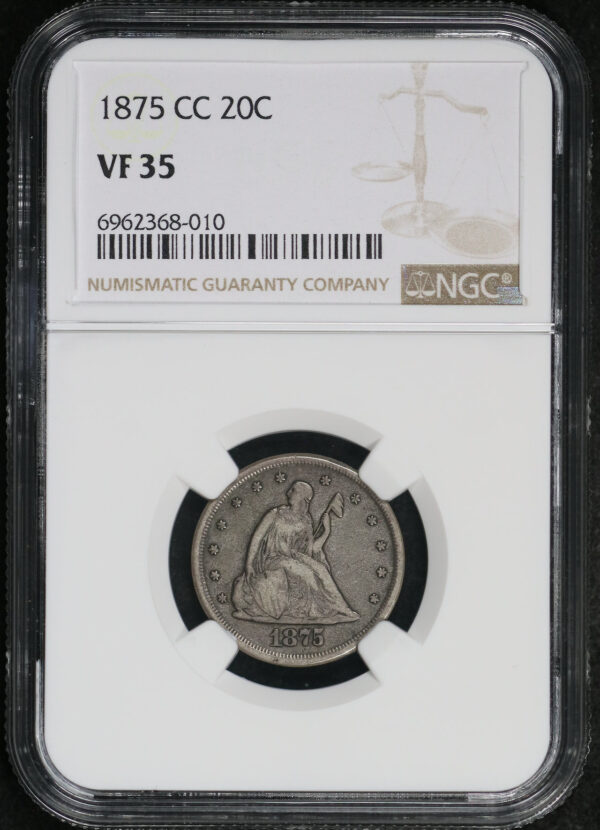 Obverse of this 1875-CC Twenty Cent NGC VF-35
