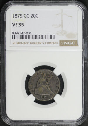 Obverse of this 1875-CC Twenty Cent NGC VF-35