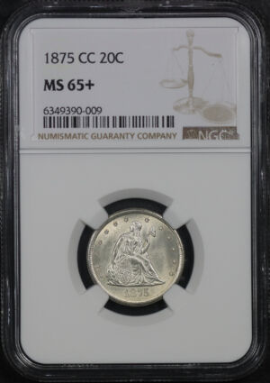 Obverse of this 1875-CC Twenty Cent NGC MS-65+