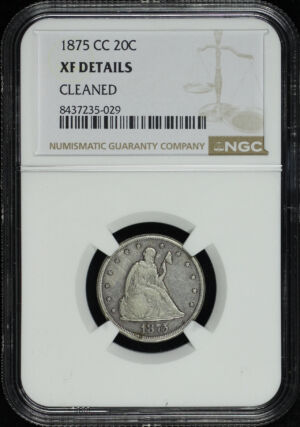 Obverse of this 1875-CC Twenty Cent NGC XF Details Cleaned