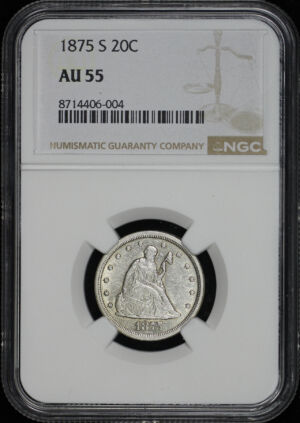 Obverse of this 1875-S Twenty Cent NGC AU-55