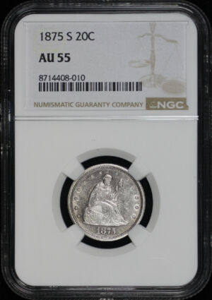 Obverse of this 1875-S Twenty Cent NGC AU-55