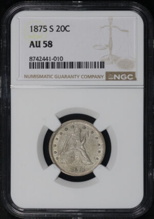 Obverse of this 1875-S Twenty Cent NGC AU-58